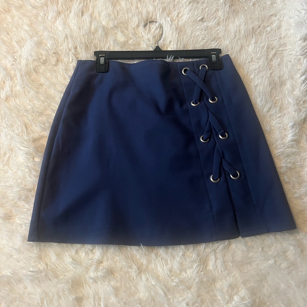 by the way. Navy Lace-Up Mini Skirt
